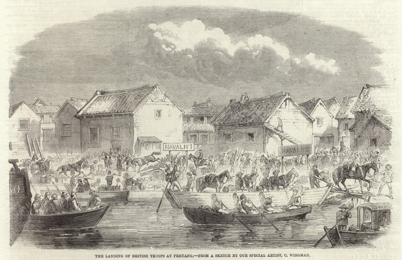 O desembarque de tropas britânicas em Pehtang de Charles Wirgman