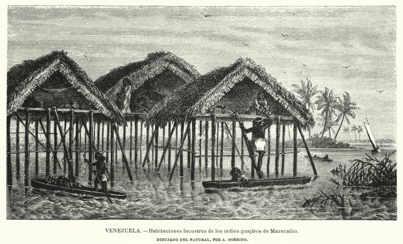 Moradias dos índios Wayuu (Guajiro), Maracaibo, Venezuela (litho) de Christian Anton Goering