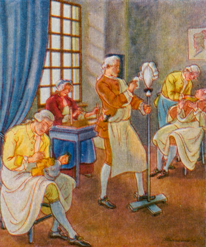 Peruckenmacher / Fabricante de perucas (litografia a cores) de Christophe (1856 1945)