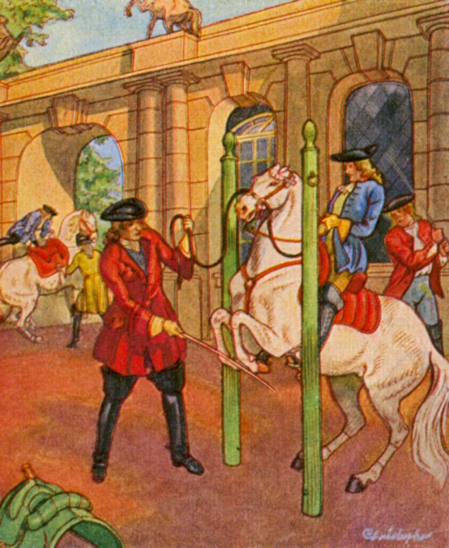 Reitschule / Escola de equitação (litografia a cores) de Christophe (1856 1945)