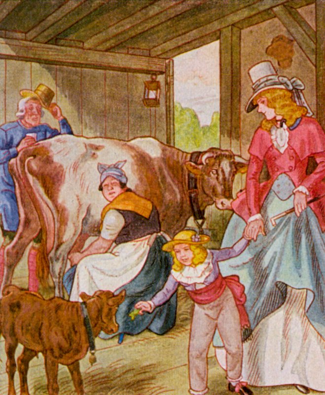 Besuch Im Kuhstall / Visita ao estábulo (litografia a cores) de Christophe (1856 1945)