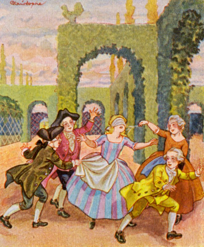Blinde Kuh-spiel / Jogo do cego (litografia a cores) de Christophe (1856-1945)