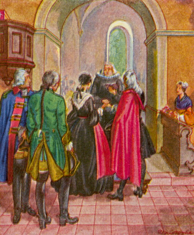 Burgertrauung In Augsburg / Casamento civil em Augsburgo (litografia a cores) de Christophe (1856-1945)
