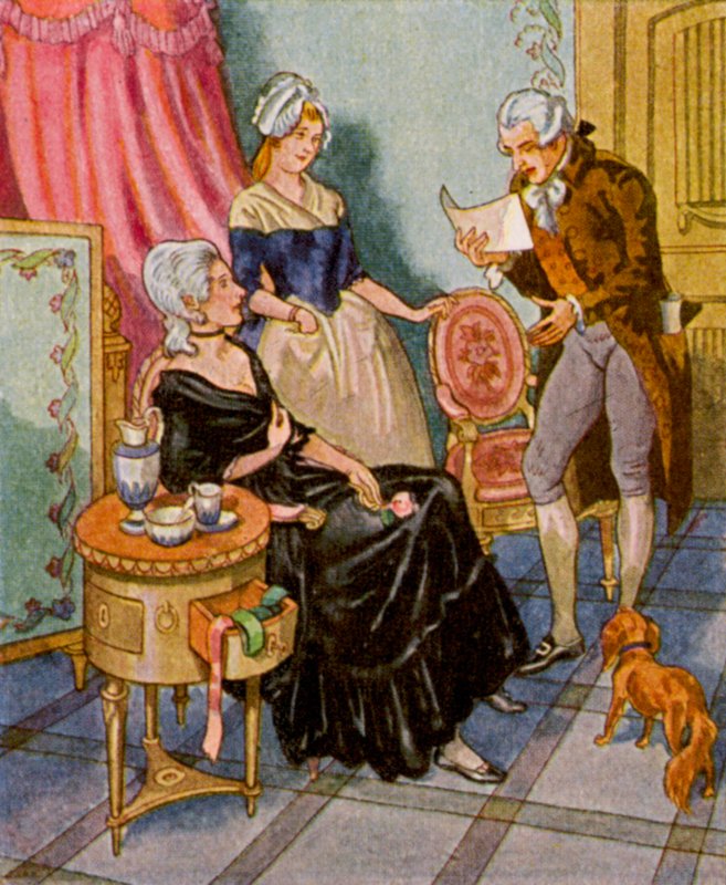 Dichtervorlesung Im Boudoir / Leitura de poesia no boudoir (litografia a cores) de Christophe (1856 1945)