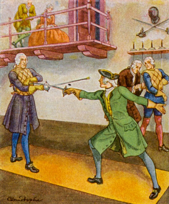 Fechtschule / Escola de esgrima (litografia a cores) de Christophe (1856 1945)