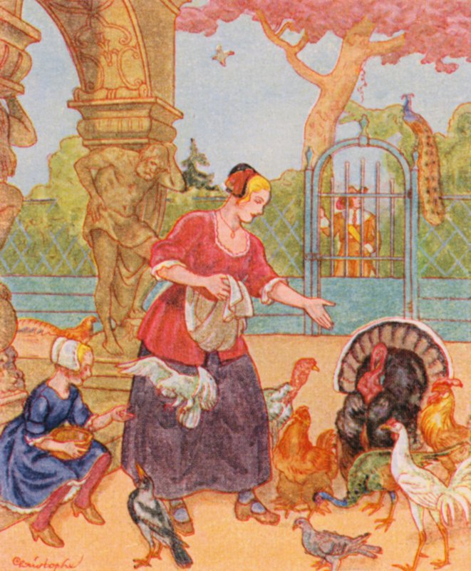 Geflugelhof / Criação de aves de capoeira (litografia a cores) de Christophe (1856-1945)