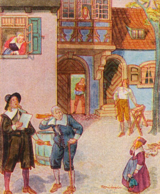 Gemeindeausrufer / Pregoeiro da comunidade (litografia a cores) de Christophe (1856 1945)