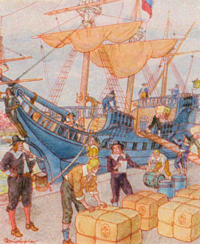 Hafen Mit Tabakballen / Porto com fardos de tabaco (litografia a cores) de Christophe (1856 1945)