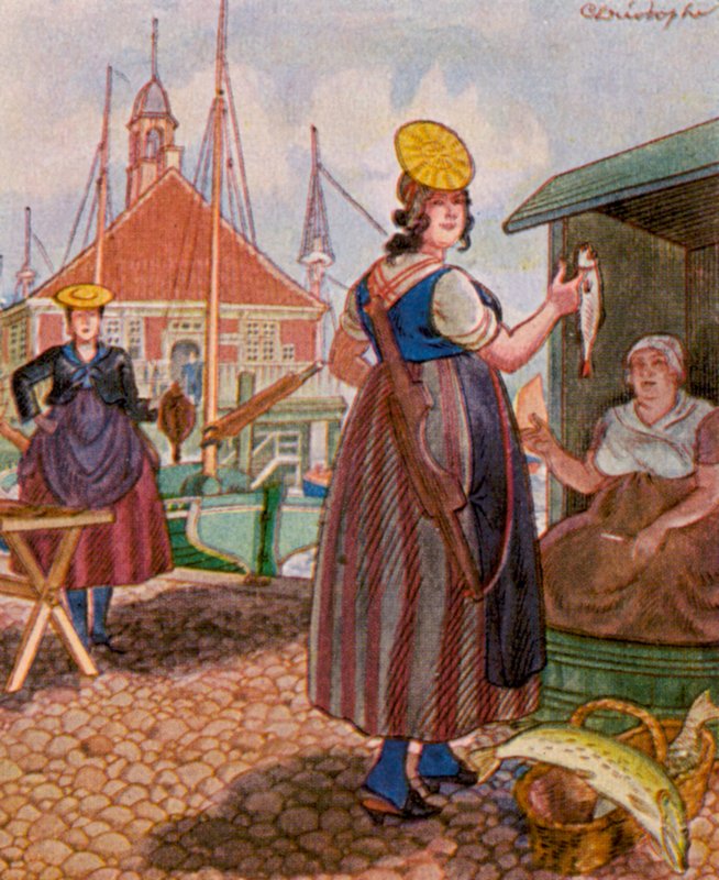 Hamburger Fischmarkt / Mercado de peixe de Hamburgo (litografia a cores) de Christophe (1856 1945)