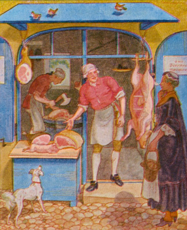Metzgerladen / Talho (litografia a cores) de Christophe (1856 1945)