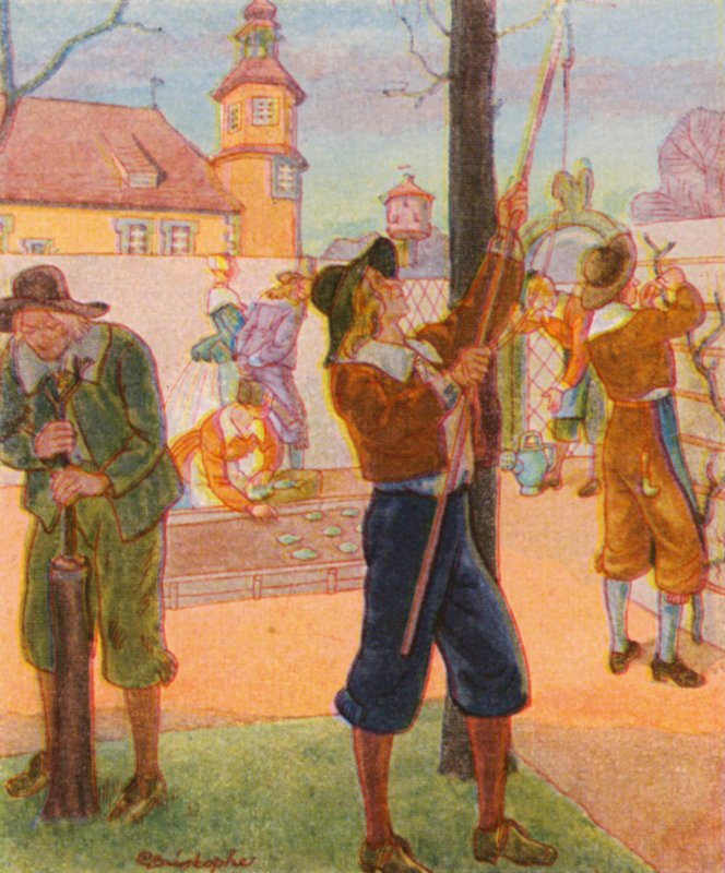 Obstbaumzucht / Cultura de árvores de fruto (litografia a cores) de Christophe (1856 1945)