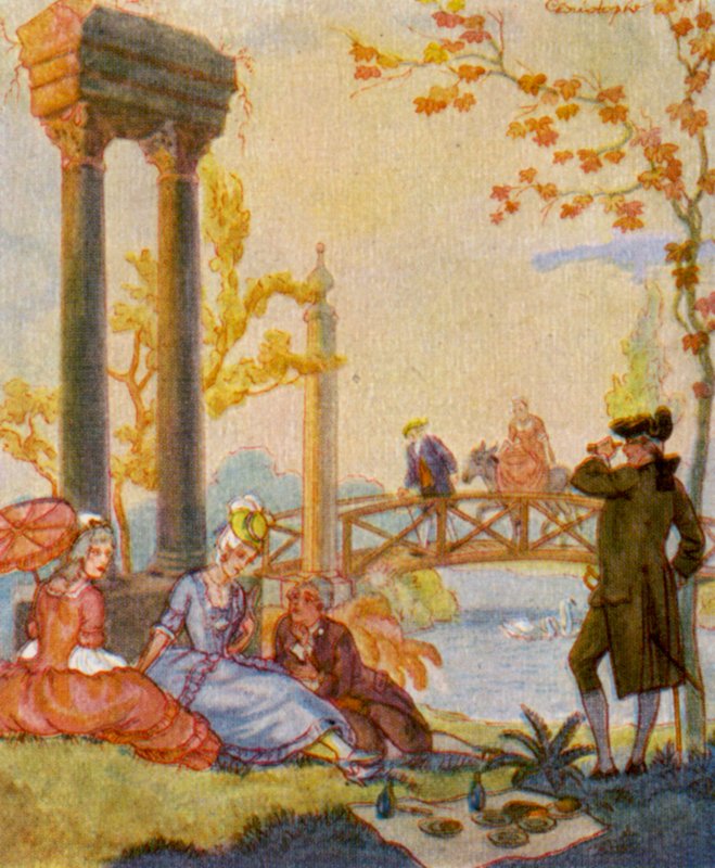 Park Mit Ruine / Parque com ruínas (litografia a cores) de Christophe (1856 1945)