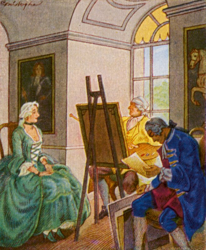 Portratsitzung Im Schloss / Sessão de retrato no castelo (litografia a cores) de Christophe (1856 1945)