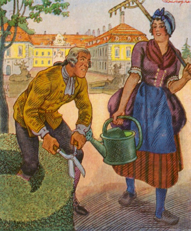 Schlossgartner / Jardineiro do castelo (litografia a cores) de Christophe (1856 1945)