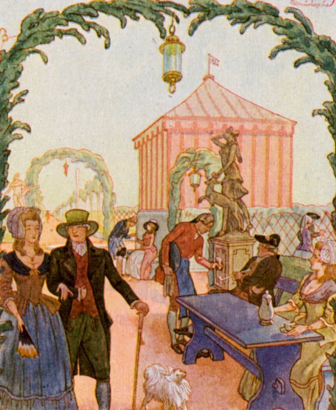 Schmausengarten Vor Nurnberg / Jardim de festas em frente de Nuremberga (litografia a cores) de Christophe (1856 1945)