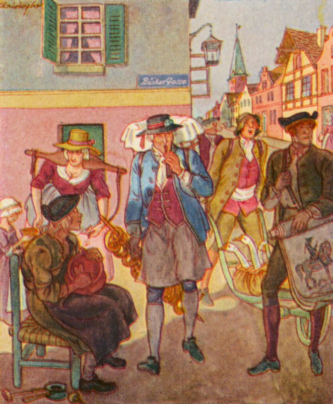 Strassenhandler / Comerciante de rua (litografia a cores) de Christophe (1856 1945)