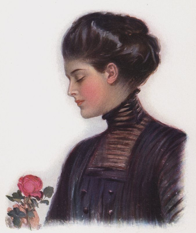 Rapariga com uma rosa (cor litho) de Clarence F. Underwood