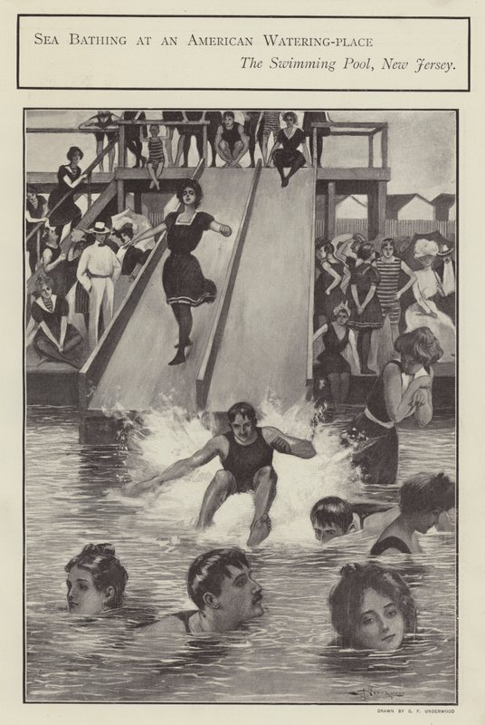 Banho de mar numa piscina em Nova Jersey, Estados Unidos (litho) de Clarence F. Underwood