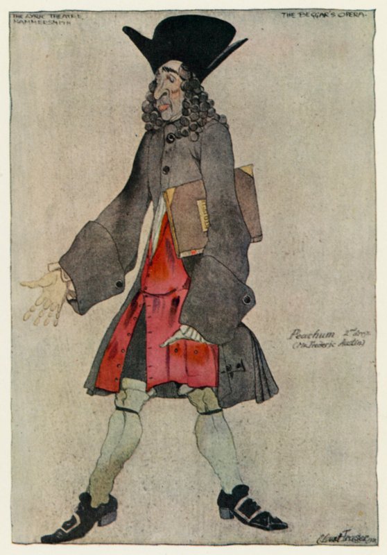 A Ópera do Mendigo, Peachum (cor litho) de Claud Lovat Fraser