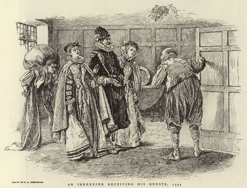 Um estalajadeiro recebendo seus convidados, 1595 de Claude Shepperson