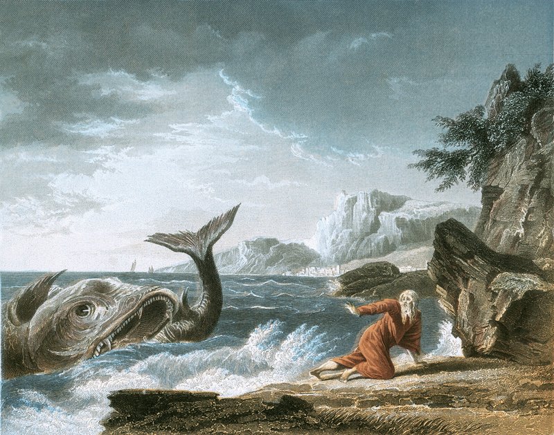 Jonas foi vomitado pela baleia em terra seca de Claude Joseph Vernet