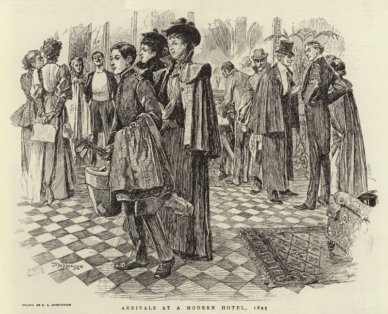 Chegadas em um hotel moderno, 1895 de Claude Shepperson
