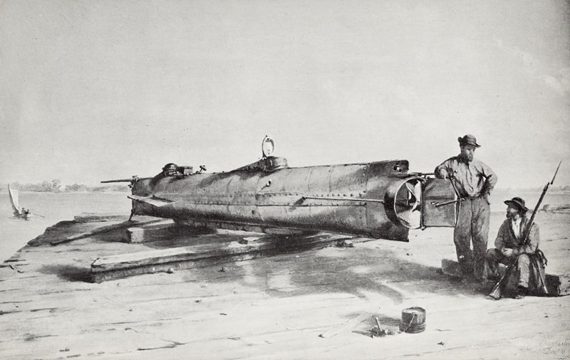 Submarino confederado, Hunley (litho) de Conrad Wise Chapman