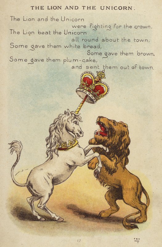 Rima de berçário: O Leão e o Unicórnio (chromolitho) de Constance Haslewood