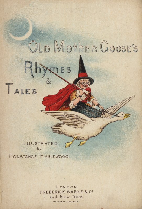 Ilustração da página de título de Rimas e Contos da Velha Mãe Ganso (chromolitho) de Constance Haslewood