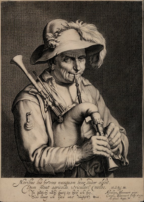 Homem a tocar a gaita de foles (gravação) de Cornelis Bloemaert