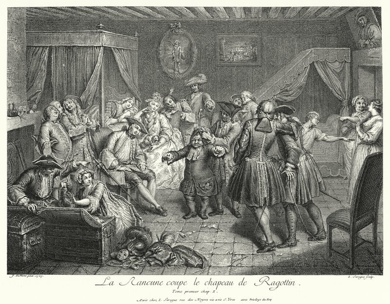 La Rancune corta o chapéu de Ragotin (gravura) de Cornelis Engelbrechtsen