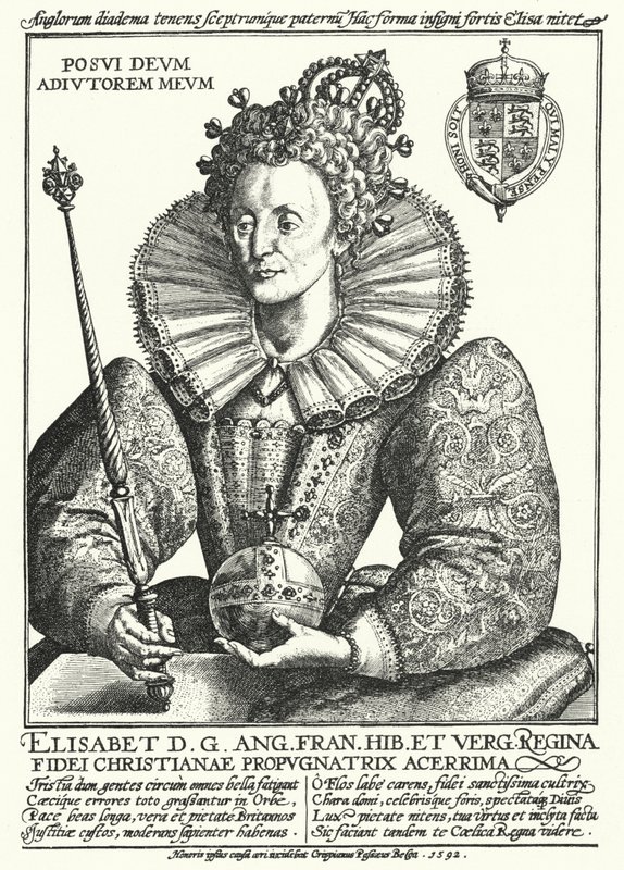 Elizabeth I, Rainha de Inglaterra (gravura) de Crispin I de (after) Passe