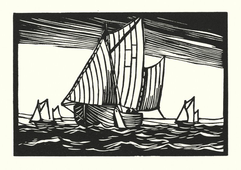 Barcos de pesca e barcaças: Brighton Hoggies (xilogravura) de Cyril A. Wilkinson