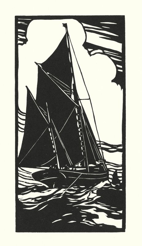 Barcos de pesca e barcaças: Arrastão de Brixham (xilogravura) de Cyril A. Wilkinson