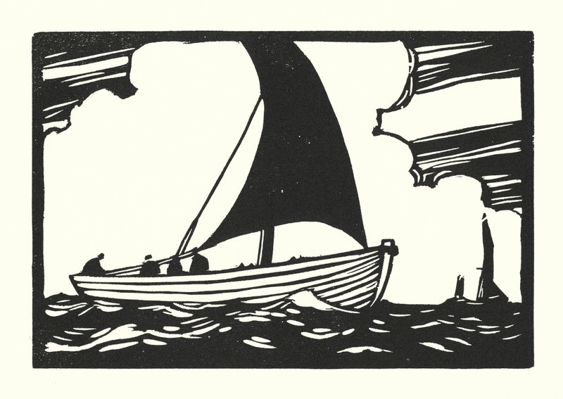 Barcos de pesca e barcaças: Punt de cozinha (xilogravura) de Cyril A. Wilkinson