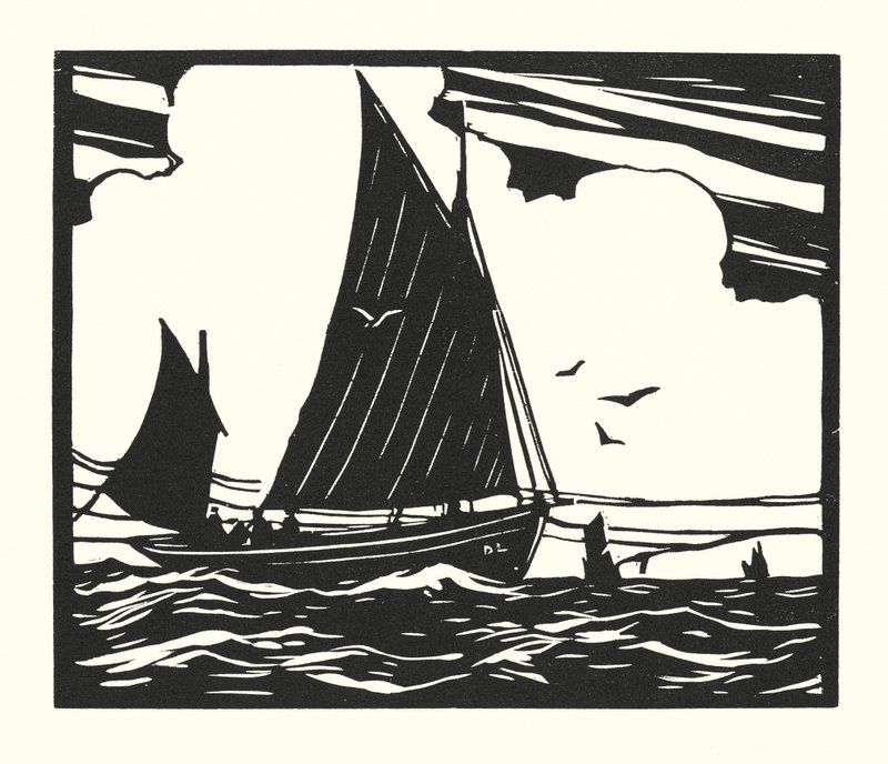 Barcos de pesca e barcaças: Deal Lugger (xilogravura) de Cyril A. Wilkinson