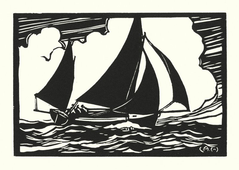 Barcos de pesca e barcaças: Punt do cais de Falmouth (xilogravura) de Cyril A. Wilkinson