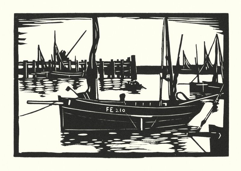Barcos de pesca e barcaças: Folkestone Beam-Trawler (xilogravura) de Cyril A. Wilkinson