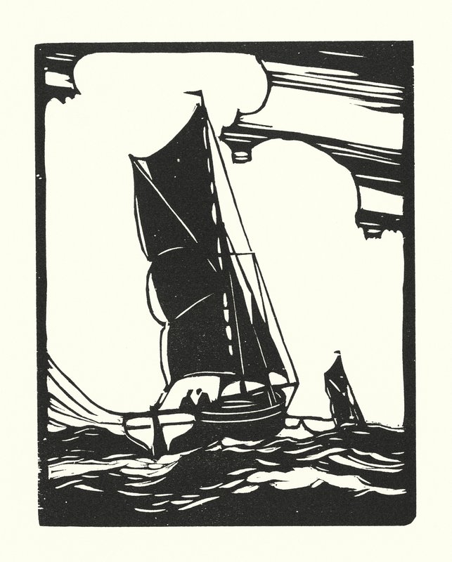 Barcos de pesca e barcaças: Leigh Bawley (xilogravura) de Cyril A. Wilkinson