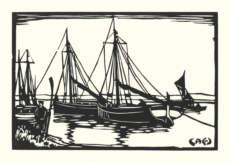 Barcos de pesca e barcaças: Leigh Bawleys (xilogravura) de Cyril A. Wilkinson