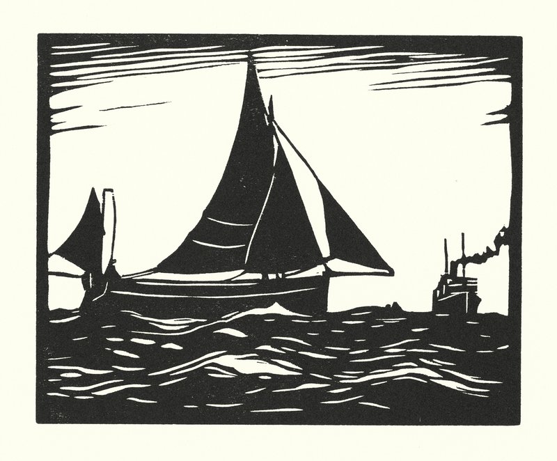 Barcos de pesca e barcaças: Plymouth Hooker (xilogravura) de Cyril A. Wilkinson