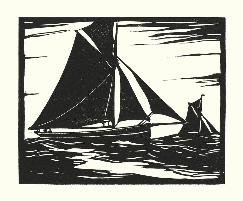 Barcos de pesca e barcaças: Plymouth Long Boomer (xilogravura) de Cyril A. Wilkinson