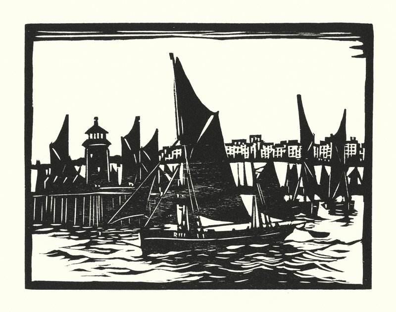Barcos de pesca e barcaças: Arrastões de Ramsgate (xilogravura) de Cyril A. Wilkinson