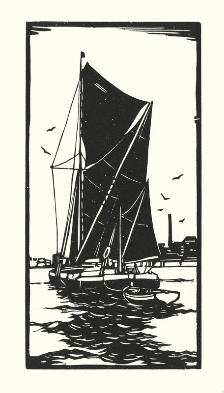 Barcos de pesca e barcaças: Barcaça do Tamisa (xilogravura) de Cyril A. Wilkinson