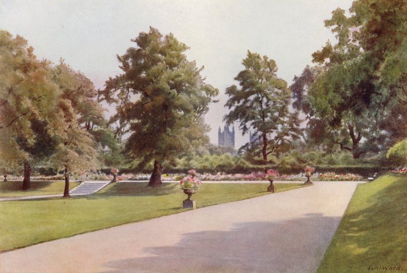 Olhando em direcção a Westminster, Marlborough House Garden (cor litho) de Cyril Ward