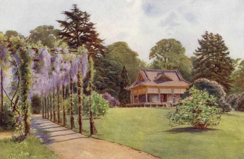 The Japanese House and Wistaria Pergola, Bagshot Park (cor litho) de Cyril Ward