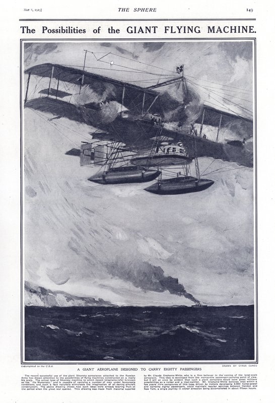 Um avião gigante projetado para transportar oitenta passageiros, 1914 de Cyrus Cuneo