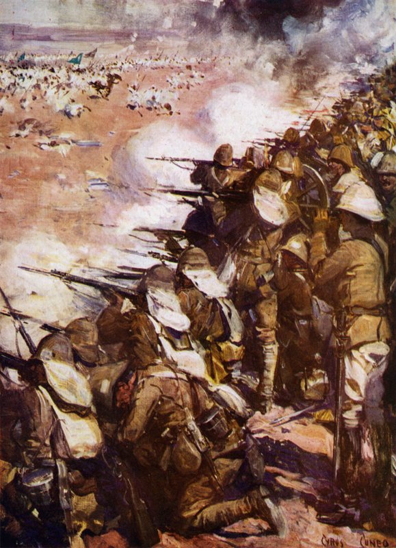 A Batalha de Omdurman (cor litho) de Cyrus Cuneo