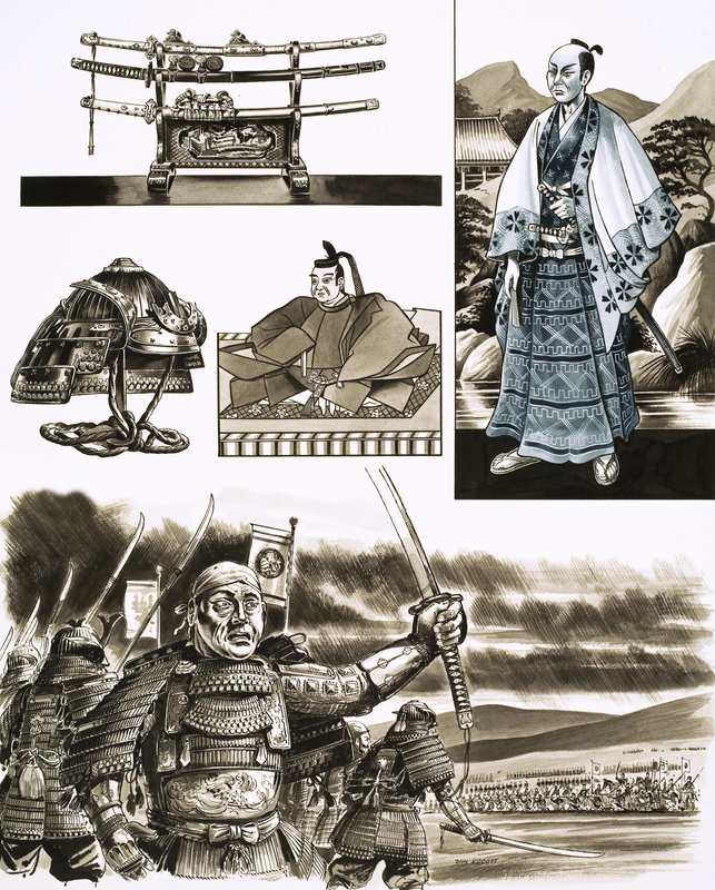 O ofício do samurai é o roubo e a violência (guache sobre papel) de Dan Escott
