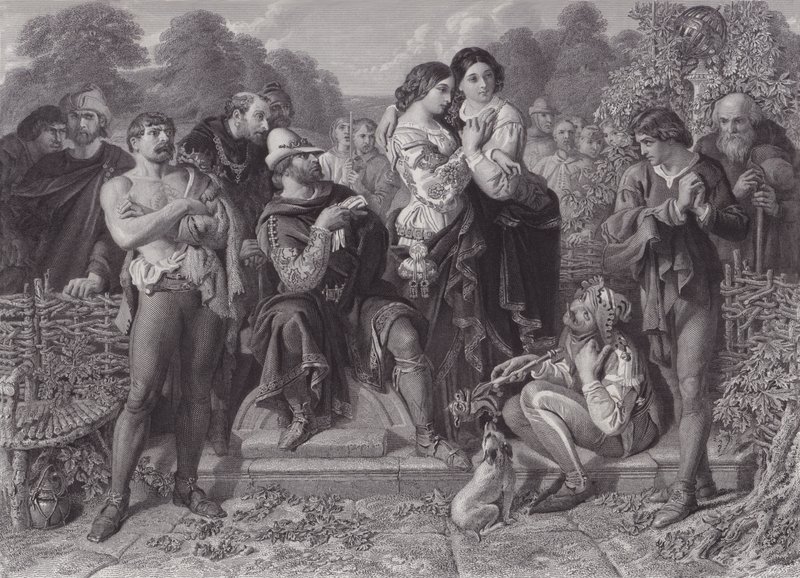 Orlando and the Wrestler, "As You Like It" (gravura) de Daniel (after) Maclise